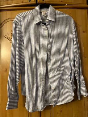 Jones New York Blue and White Striped Button-Down Shirt